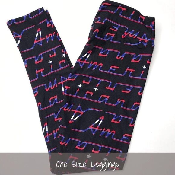 LuLaRoe OS Leggings Americana Black NEW - Picture 1 of 1
